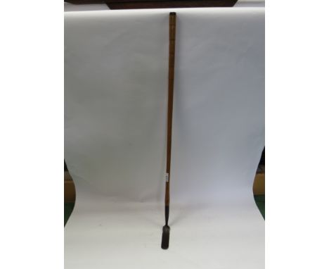 An early 20th Century wooden handled 'Sunday Stick'/golf club weeder, carved grip to ash handle 