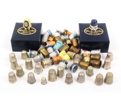 Advertising and other thimbles comprising thirty-two brass, aluminium and plastic advertising examples, two Crummles examples