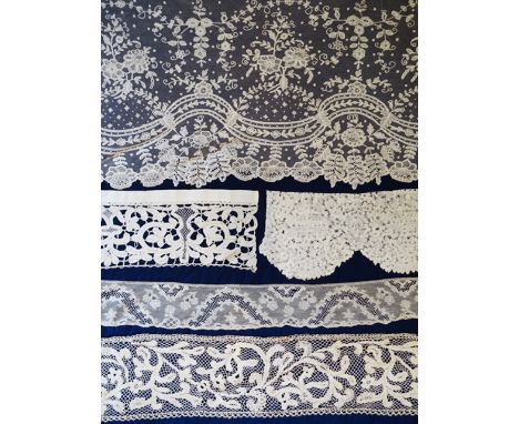 A group of 17th to 20th century lace, including Flemish, Milanese and Honiton Including two lengths of Milanese edging, total