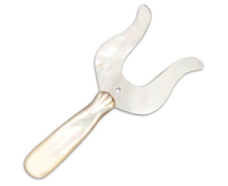 A rare 19th Century  mother of pearl lucet incorporating a handle with decoration to the mount, 9cm