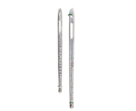 Two rare inscribed steel bodkins 'Friendship Without Interest', 4.7cm and 'R. Hemming and Son Needle Manufacturers Redditch',