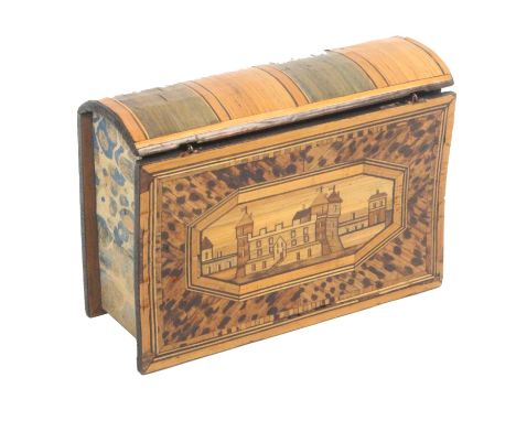 An early 19th Century French split and coloured straw reel box, probably French prisoner of war work, in the form of a book, 