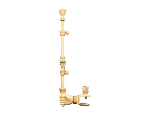 An unusual early 19th Century Anglo Indian ivory sewing clamp with ring painted decoration, the rectangular clamp mounted wit