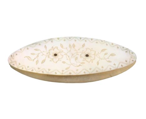 A large late 18th Century mother of pearl shuttle, each side engraved with flowers and leaves within a zig zag and floret bor