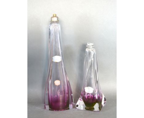 A Val St. Lambert Crystal Glass Lamp Base 36cms tall together with another similar of twisted form 26 cms tall 