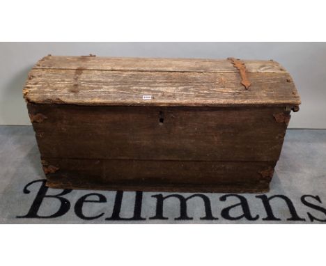 An early 20th century domed top and iron bound trunk, 106cm wide 52cm high, (a. f).