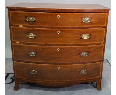 A late Victorian bowfront chest of four graduated drawers on splayed bracket feet, 109cm wide x 100cm high.