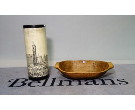 A stick stand and a dug out bowl, (2).