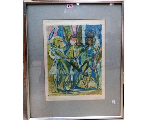 Rupert Shepherd (1909-1992), Figures, colour lithograph, signed, 39.5cm x 30cm.