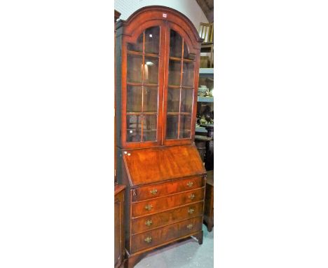 A 20th century mahogany bureau bookcase with arch topped astragal glazed doors over four long drawers, on bracket feet, 78cm 