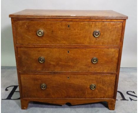 A 19th century mahogany low chest of three long graduated drawers on bracket feet, 78cm wide x 75cm high. 