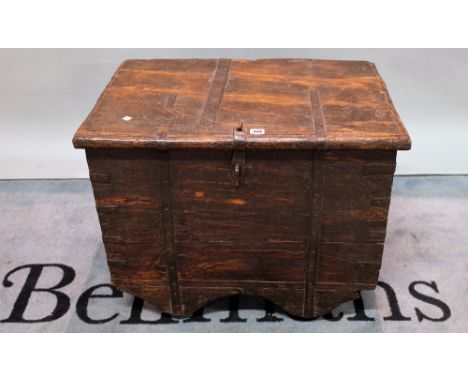 An early 20th century Indian hardwood and iron bound trunk, 72cm wide x 73cm high.
