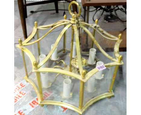 A set of five gilt metal and glass wall lights, 34cm tall, and an octagonal glazed ceiling light, 40cm wide, (6). 
