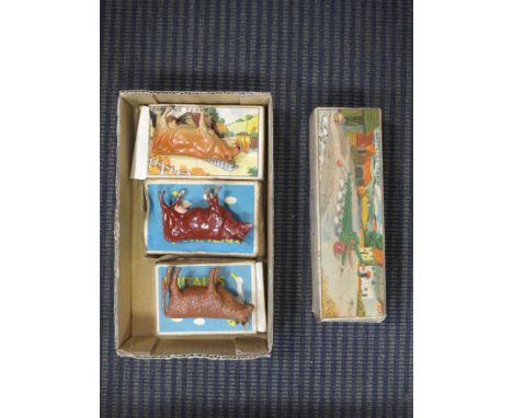 Britains (mainly) vintage painted figures etc, including tree swing with gate and figure, sea-saw, 2 greenhouses, 3 cloches, 