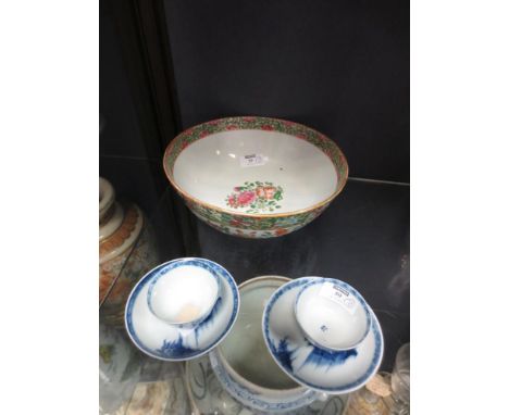 A pair of Nanking Cargo cups and saucers together with an early 20th century Chinese bowl (5)  