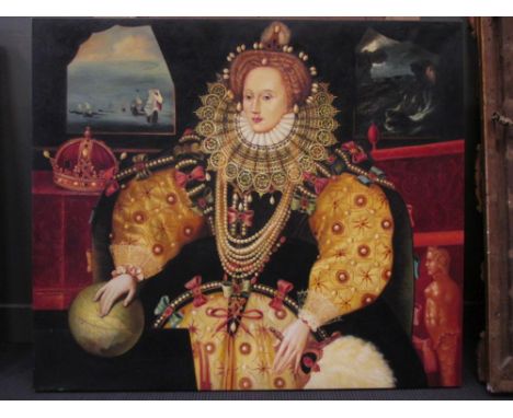 After George Gower (c.1546-1596). Portrait of Her Majesty Elizabeth I, the Armada Portrait oil on canvas, unframed 110 x 127c