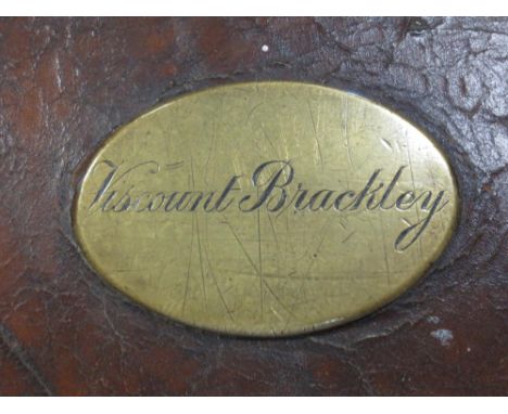 A 19th century leather trunk with brass name plaque for Viscount Brackley 39 x 69 x 45cm  