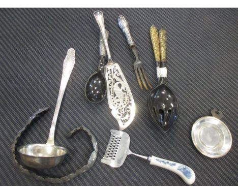 A matching Georgian silver toddy ladle and sifter 3.1ozt together with a collection of continental silver and silver plated f