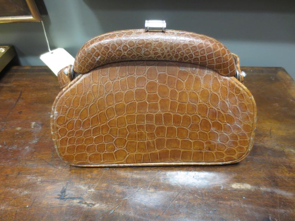 Two crocodile handbags; a pair of crocodile ladies shoes by 'Sen Ley ...