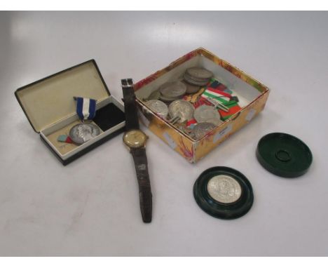 A Mappin Campaign wristwatch awarded for 25 years service, five WWII medals, including a Territorial medal awarded to 'Lieute