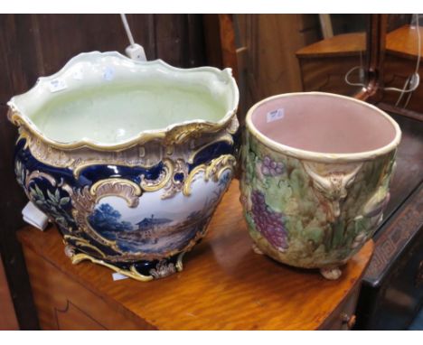 A continental majolica style jardiniere together with another ceramic bowl (2)  
