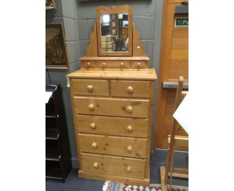 Pine chests of drawers and a dressing table mirror 128 x 68 x 46 cm (chest of draws) 76 w cm (dressing table mirror) (8)  