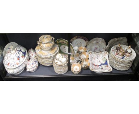 A Victorian porcelain dessert service painted with birds and flowers; several Derby Kakiemon style bowls, plates and tureens 