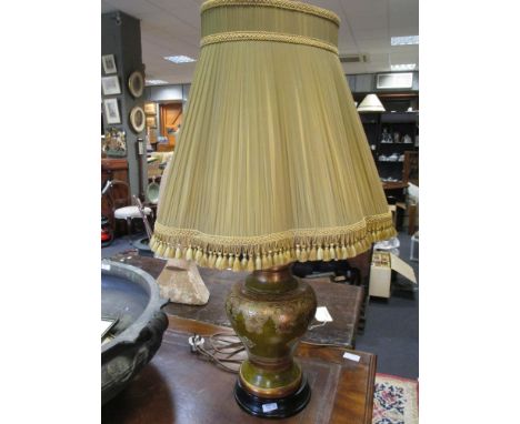 A pair of decorative gilt lamp bases 93 cm. including shades  