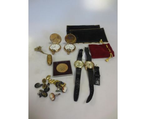 A Rotary gold wristwatch together with a collection of pocket watches and wristwatches, an Asprey London evening wallet with 