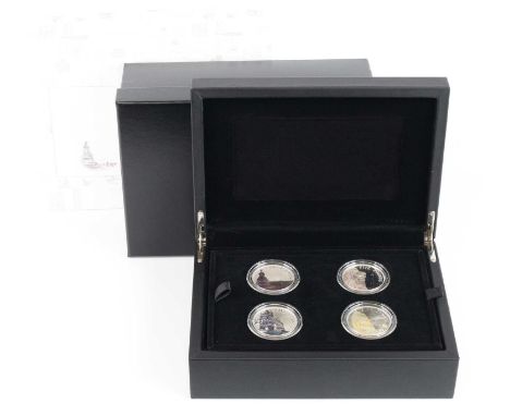 United Kingdom, The Royal Mint, A Portrait of Britain, 2014 £5 Silver Coin Set, four silver £5 coins depicting a British land