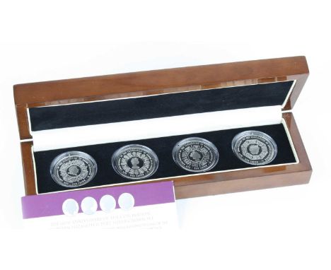 Tristan Da Cunha, The 60th Anniversary Of The Coronation Of Queen Elizabeth II Pure Silver Crown Set, four silver crowns each