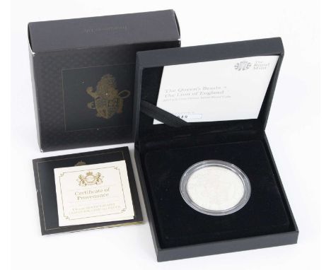 United Kingdom, The Queen's Beasts The Lion of England 2017 One Ounce Silver Proof Coin, with certificate no. 2549, in presen