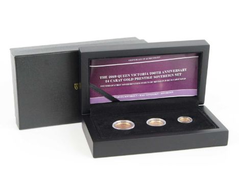 Channel Islands, The 2019 Queen Victoria 200th Anniversary 24 Carat Gold Prestige Sovereign Set, to include full, half and qu