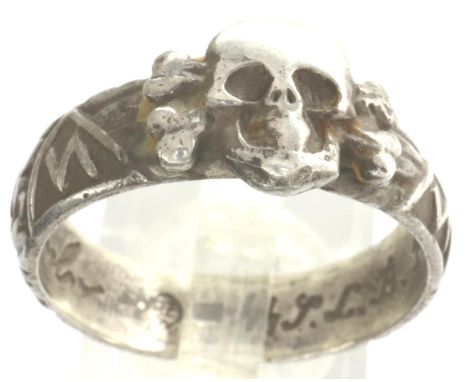 Silver German SS ring with inscription, H Himmler SS. P&amp;P Group 1 (£14+VAT for the first lot and £1+VAT for subsequent lo