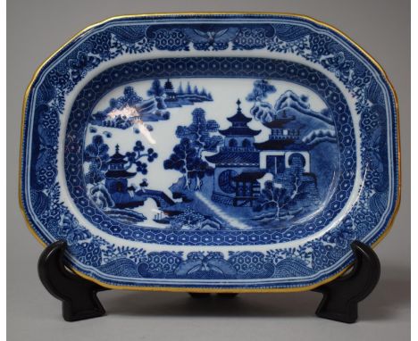 A Copeland Spode Queen Charlotte Pattern Blue and White Rectangular Dish, 18.5cm wide 