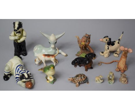 A Collection of Various Ceramic Animal Ornaments to Comprise Two Anthropomorphic Studies of Badgers by Acorn, One in the Form