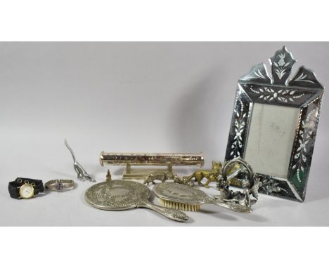 A Collection of Various Silver Plate Items, Brass Fox, Easel Back Mirror 