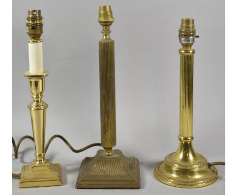 A Collection of Three Brass Table Lamp Bases, Tallest 33.5cm high 