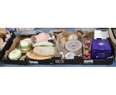 Four Boxes Containing Ceramics, Glassware, Table Lamp, Circular Tray etc 