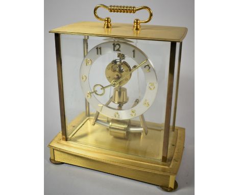 A Mid 20th Century Kundo Brass Case Skelton Mantle Clock with Kieninger &amp; Obergfell Electromagnetic Movement, 23cm high 