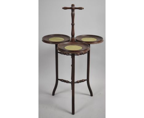 A Reproduction Mahogany Three Shelf Cake Stand with Carrying Handle, 83cm high 