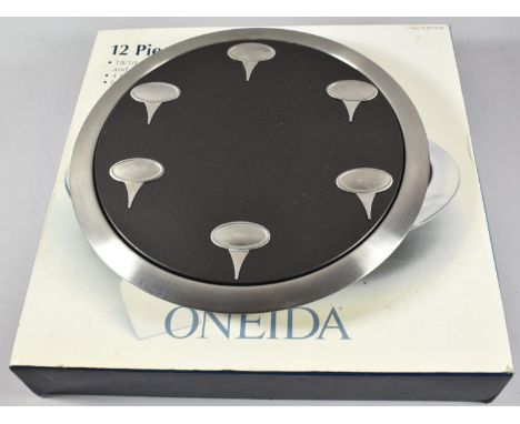 A Boxed Cheese Set to Include Stainless Steel and Marble Cheese Board and Six Cheese Markers, No Cheese Tools, 34.5cm Diamete