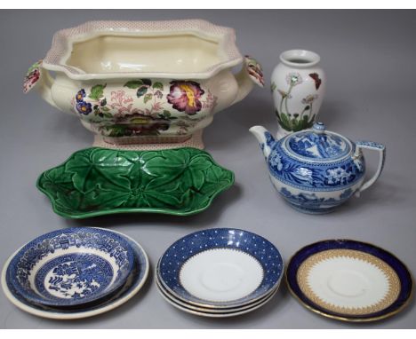 A Collection of Ceramics to Include Portmeirion Vase, Wedgwood Leaf Platter, Blue and White Copeland Teapot (AF), Large Two H