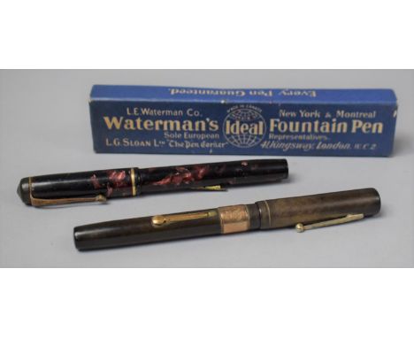 Two Vintage Fountain Pens, Both with Gold Nibs and one with 9ct Gold Band Inscribed E A N 1927 