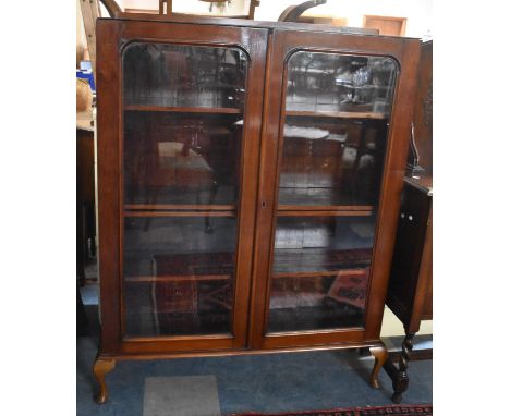 An Early 20th Century Mahogany Glazed Four Shelf Bookcase and Short Cabriole Supports and Galleried Back, 112cm wide 