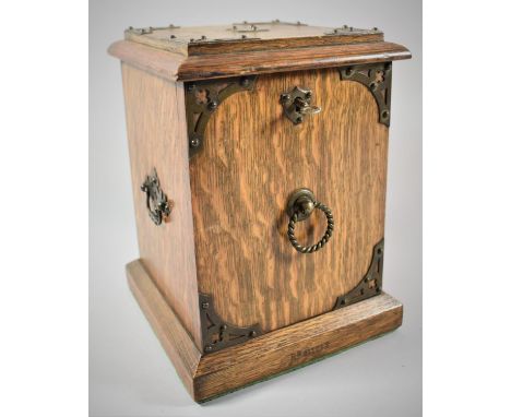 An Edwardian Silver Plate Mounted Oak Smoker's Cabinet with Key, Hinged Lid and Front Panel Opening to Tobacco Box with Drawe