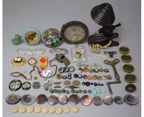 A Collection of Curios to Include Millefiori Paperweight, Souvenir Inverness Castle Tape Measure, Various Polished Stones, Co