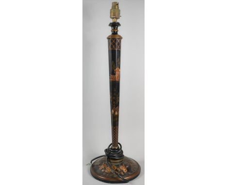 An Early 20th Century Chinoiserie Table Lamp Base of Tall Tapering Octagonal Form on Circular Base, 64cm High 