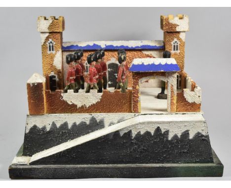 A Vintage Painted Wooden Fort, with Collection of Elastoun Soldier Figures, Each 10.5cm High 