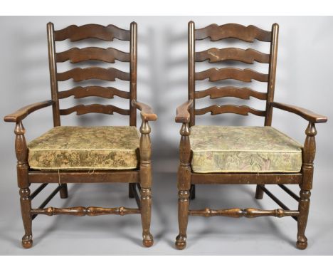 A Pair of Mid/Late 20th Century Ladder Back Chairs with Tapestry Upholstered Pad Seats 